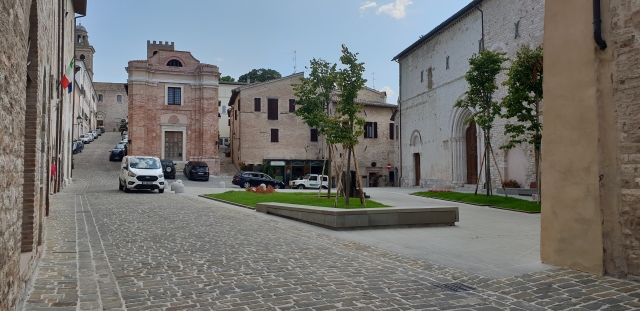 View on the main piazza from the alley.